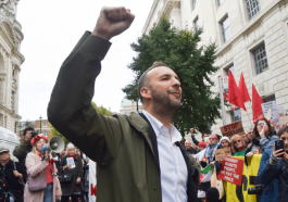 Polanski at a protest against the Rosebank oil and gas field, London, 18 October. Photograph: Vuk Valcic/ZUMA Press Wire/Shutterstock